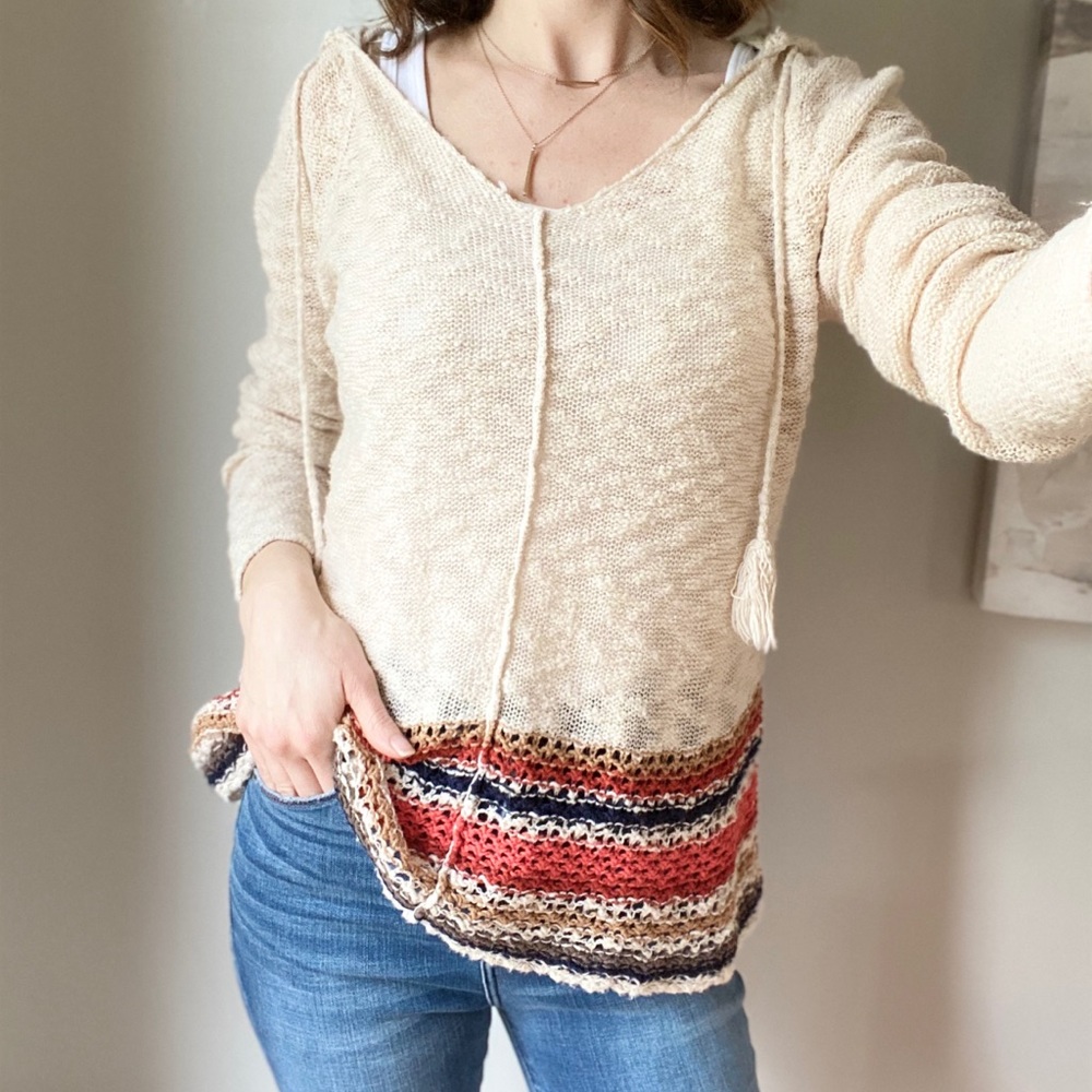 Boho Beach Lightweight Open Crochet Knit Hoodie
